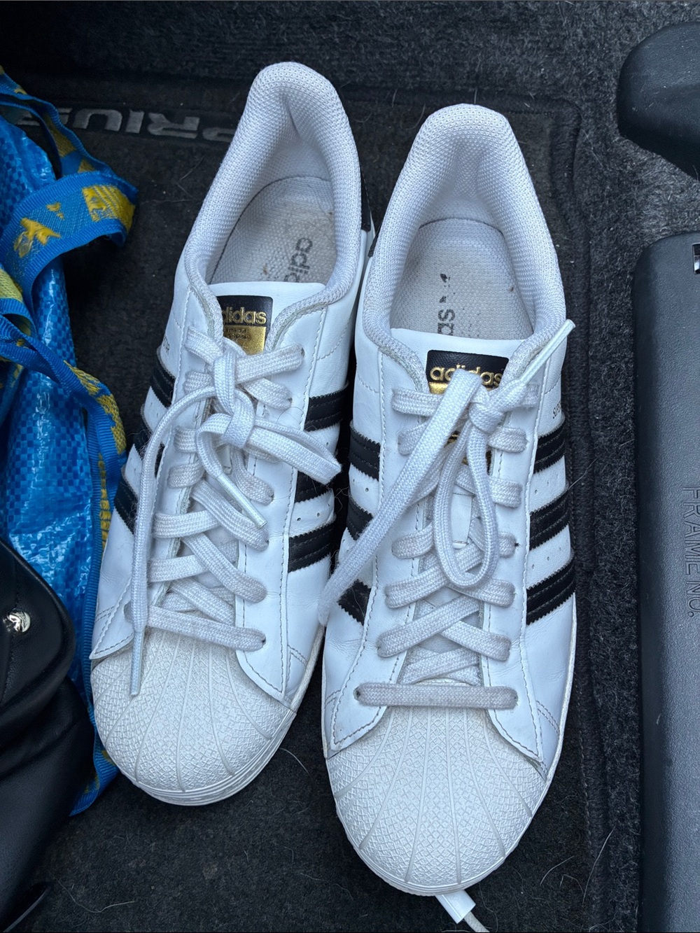 adidas White and Black Classic Shell Toe Superstar Sneakers